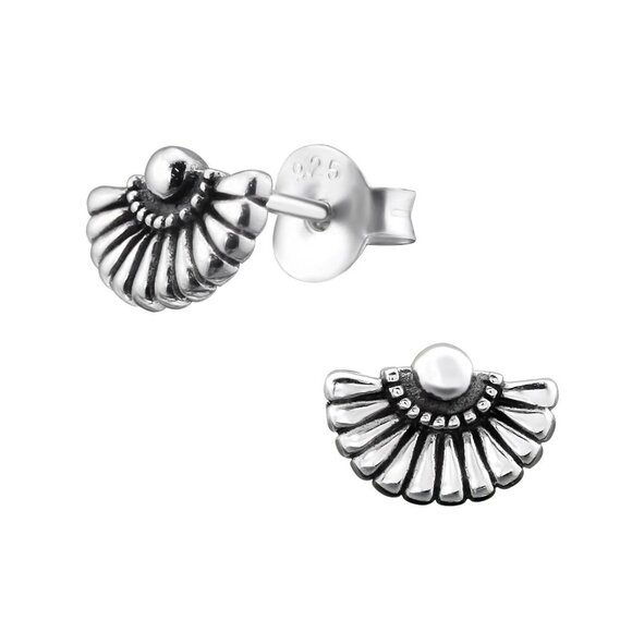Sterling Silver Fan Stud Earrings - Picture 1 of 9